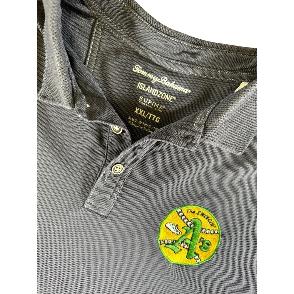 Tommy Bahama IslandZone Oakland A's Swingin A's Polo Shirt Gray Mens XXL Supima
